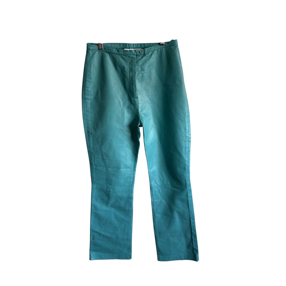 Vintage Newport News Teal Turquoise Leather Pants High Waisted Straight Leg 8